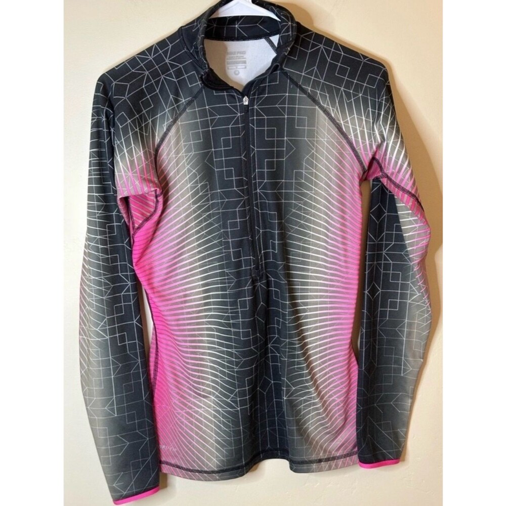 Nike Pro Women’s Medium Fleece Lined 1/4 Zip Running Top Pink Gray